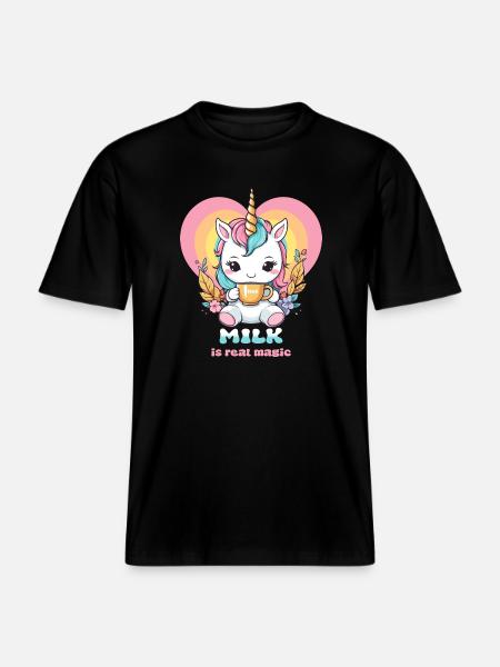 Süßes Milch Einhorn -  RELAXED FIT Unisex Organic T-Shirt - Schwarz