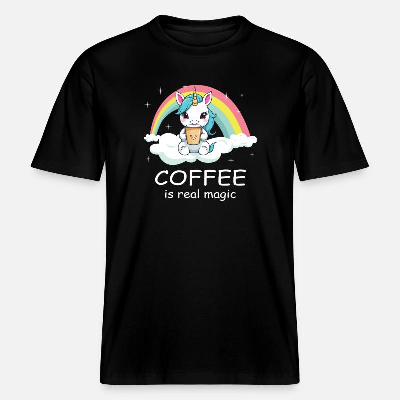 Süßes Kaffee Einhorn -  RELAXED FIT Unisex Organic T-Shirt - Schwarz