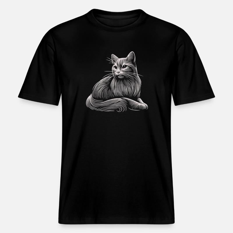 White Cat Patterns Light Strokes -  RELAXED FIT Unisex Organic T-Shirt - black