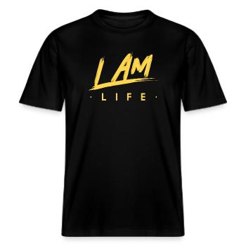I am life zen motivation -  T-shirt unisexe RELAXED FIT en coton bio - noir - Devant - Alina (178cm) & Michal (187cm)