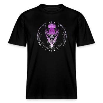 Distel mit Triquetra Guarded by Nature -  RELAXED FIT Unisex Organic T-Shirt - Schwarz - Vorne - Alina (178cm) & Michal (187cm)