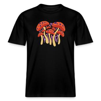 Troupe Waldpilz en rouge jaune -  T-shirt unisexe RELAXED FIT en coton bio - noir - Devant - Alina (178cm) & Michal (187cm)