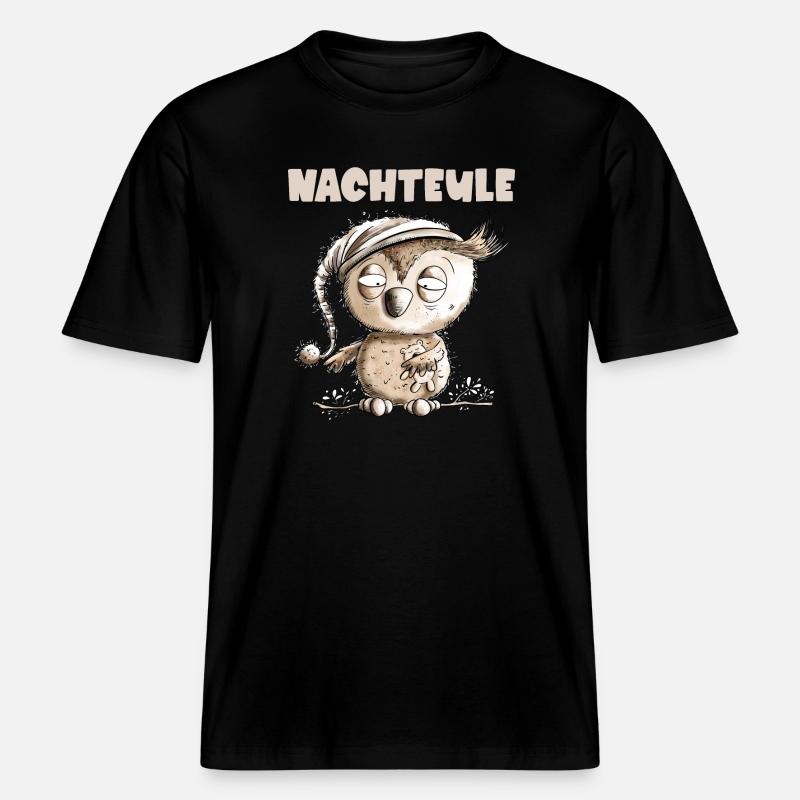 Drollige Nachteule Eule -  RELAXED FIT Unisex Organic T-Shirt - Schwarz