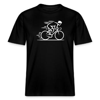 Minimalistischer Zyklus -  RELAXED FIT Unisex Organic T-Shirt - Schwarz - Vorne - Alina (178cm) & Michal (187cm)