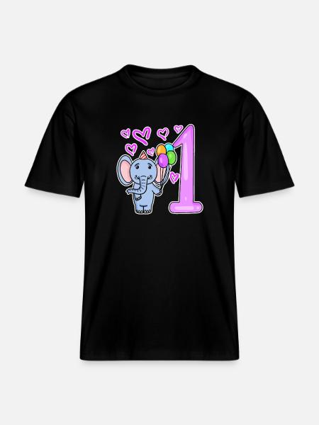 First Birthday Elephant with Balloons -  RELAXED FIT Unisex Organic T-Shirt - black