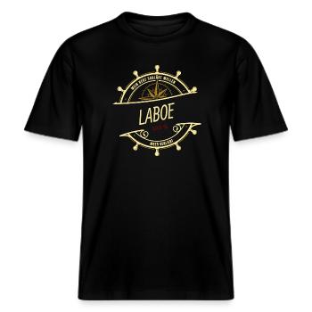 Mein Herz schlägt Wellen - Laboe -  RELAXED FIT Unisex Organic T-Shirt - Schwarz - Vorne - Alina (178cm) & Michal (187cm)