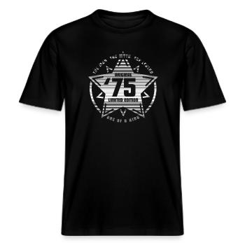 Stern '75 -  RELAXED FIT Unisex Organic T-Shirt - Schwarz - Vorne - Alina (178cm) & Michal (187cm)