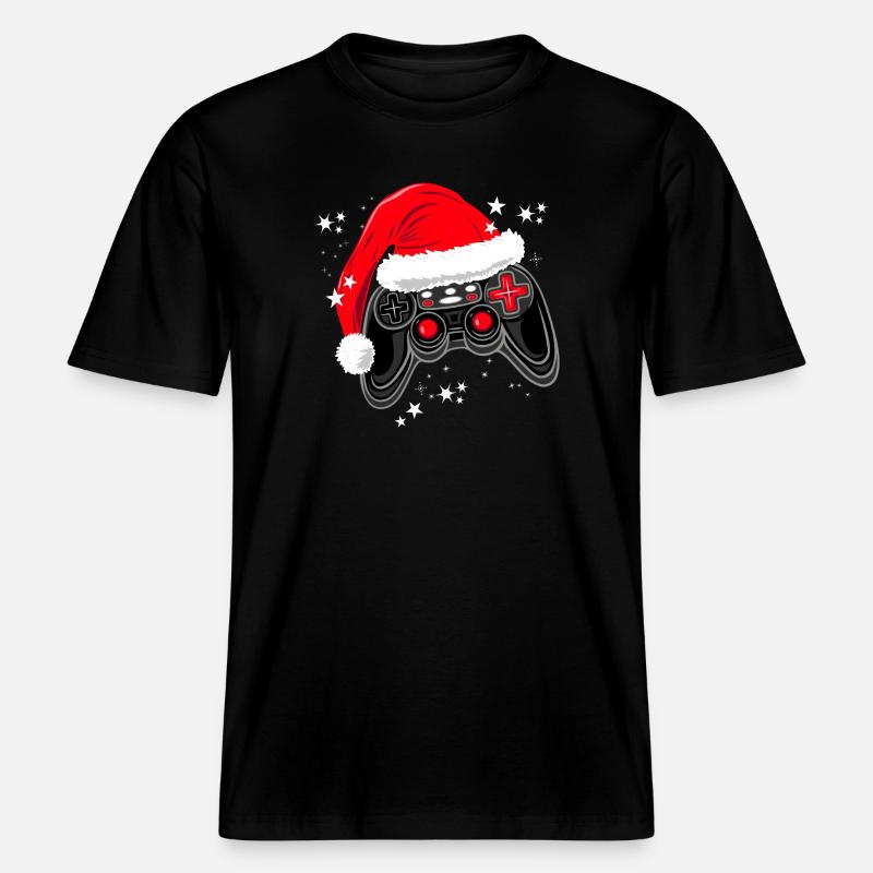 Gaming-Controller mit Weihnachtsmütze -  RELAXED FIT Unisex Organic T-Shirt - Schwarz