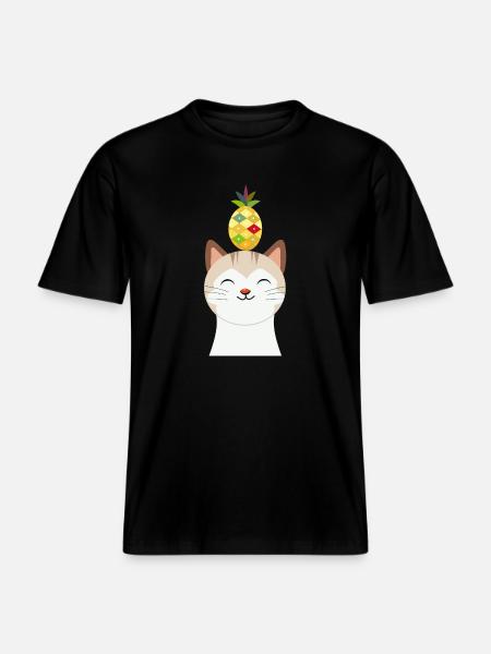 Munter kat med ananas – Tropisk dyredesign -  Økologisk unisex T-shirt RELAXED FIT - sort