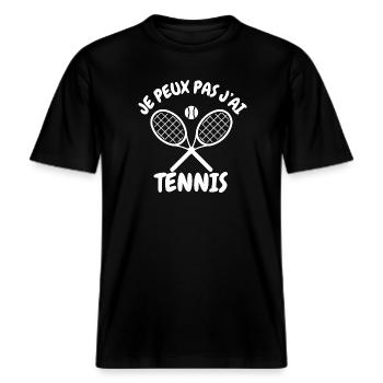 Je peux pas j'ai tennis - Idée cadeau hummour -  T-shirt unisexe RELAXED FIT en coton bio - noir - Devant - Alina (178cm) & Michal (187cm)
