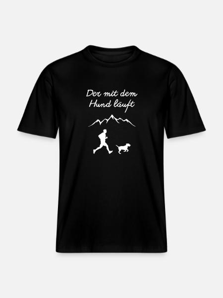 Läufer mit Hund vor Berglandschaft - RELAXED FIT Unisex Organic T-Shirt - Schwarz