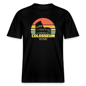 Kolosseum Rom Retro-Silhouette -  RELAXED FIT Unisex Organic T-Shirt - Schwarz - Vorne - Alina (178cm) & Michal (187cm)
