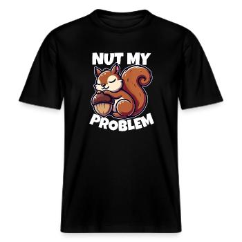 Nut My Problem - Witziges Eichhörnchen-Design -  RELAXED FIT Unisex Organic T-Shirt - Schwarz - Vorne - Alina (178cm) & Michal (187cm)