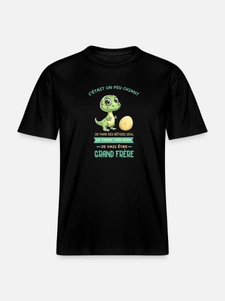 Dino mignon, Grand frère arrive -  T-shirt unisexe RELAXED FIT en coton bio - noir