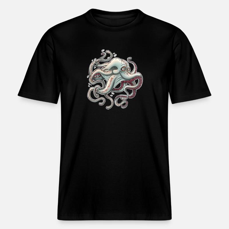 Whimsical Octopus with Dreamy Expression - RELAXED FIT Unisex Organic T-Shirt - black