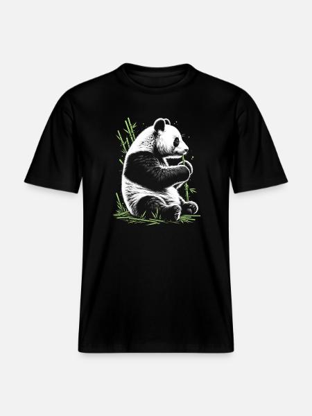 Panda mignon avec bambou vert - T-shirt unisexe RELAXED FIT en coton bio - noir