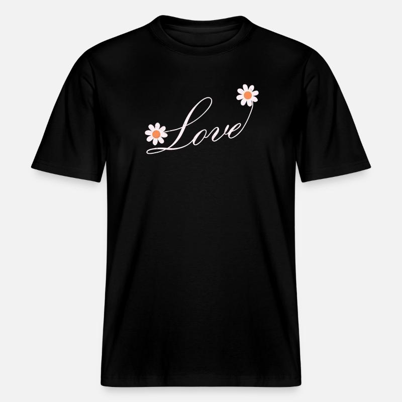 Floral Love Script Design - RELAXED FIT Unisex Organic T-Shirt - black
