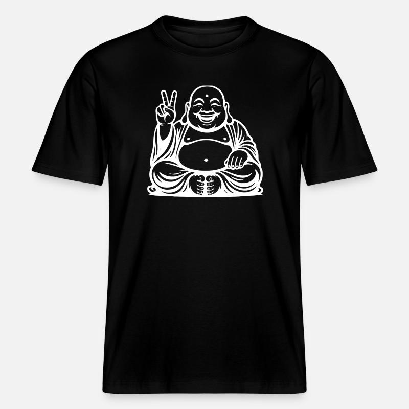 Conception de Bouddha riant joyeux -  T-shirt unisexe RELAXED FIT en coton bio - noir