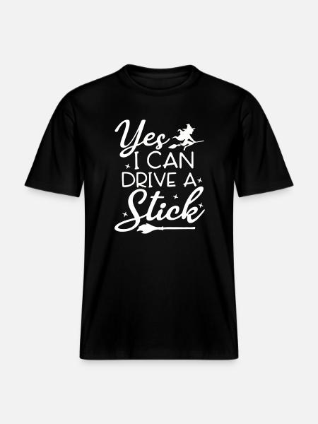 Whimsical Witch Riding Broom Illustration -  RELAXED FIT Unisex Organic T-Shirt - black