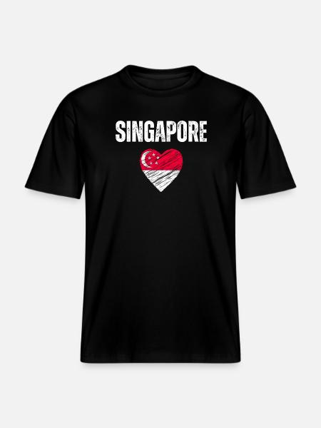 J’aime Singapour, le drapeau de Singapour -  T-shirt unisexe RELAXED FIT en coton bio - noir