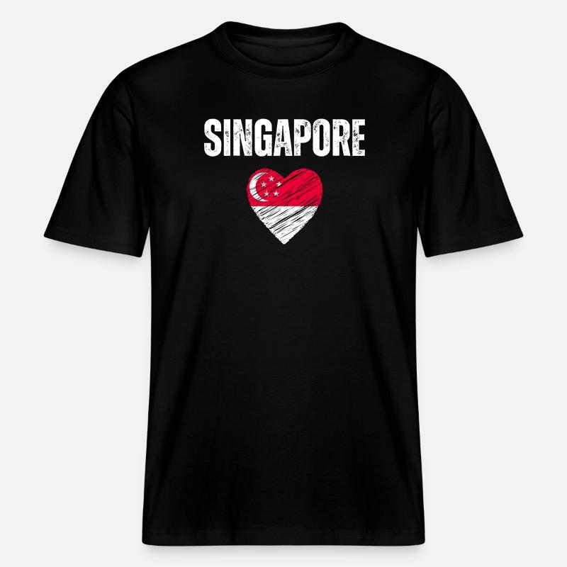 J’aime Singapour, le drapeau de Singapour -  T-shirt unisexe RELAXED FIT en coton bio - noir