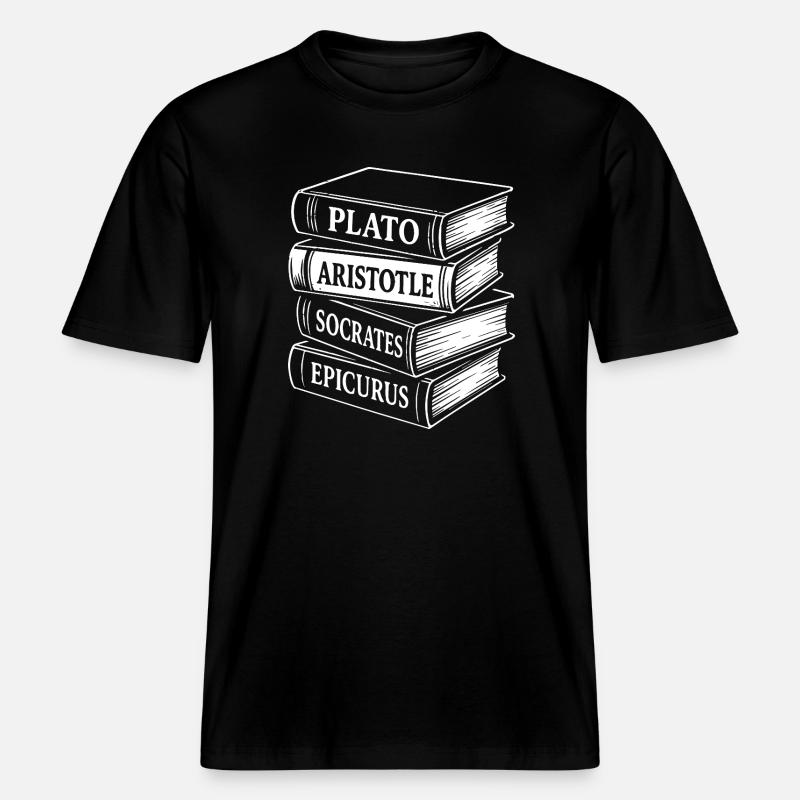 Classical Philosophers Book Stack Design -  RELAXED FIT Unisex Organic T-Shirt - black