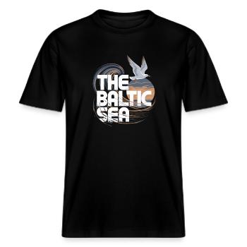  The Baltic Sea Ostsee Möwe Wellen Küste Maritim -  RELAXED FIT Unisex Organic T-Shirt - Schwarz - Vorne - Alina (178cm) & Michal (187cm)
