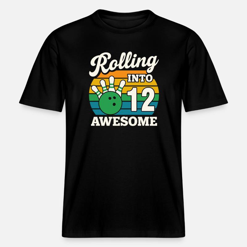 Rolling Into 12s Bowling Celebration - RELAXED FIT Unisex Organic T-Shirt - black
