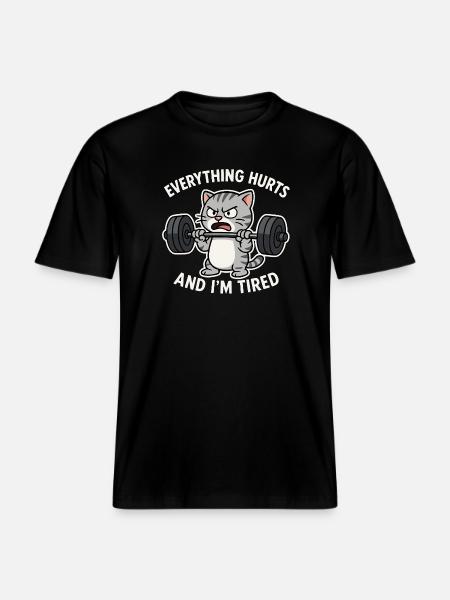 Angry Cat Lifting Barbell Illustration - RELAXED FIT Unisex Organic T-Shirt - black