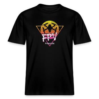 FPV Freestyle Drohne -  RELAXED FIT Unisex Organic T-Shirt - Schwarz - Vorne - Alina (178cm) & Michal (187cm)
