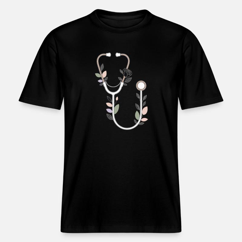 Conception de stéthoscope floral -  T-shirt unisexe RELAXED FIT en coton bio - noir