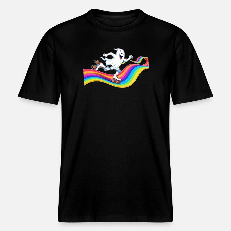 Geist beim Rollschuhlaufen auf Regenbogenbahn -  RELAXED FIT Unisex Organic T-Shirt - Schwarz