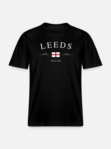 Leeds England – Holiday Souvenir &amp; Gift -  RELAXED FIT Unisex Organic T-Shirt - black