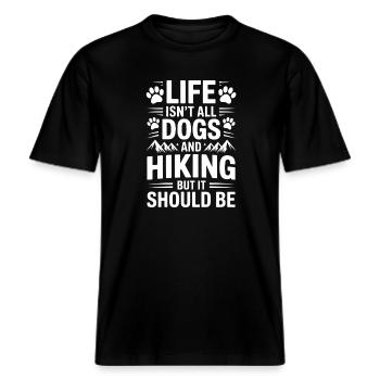 Wandern Spruch Hunde Berge Wandern Geschenk -  RELAXED FIT Unisex Organic T-Shirt - Schwarz - Vorne - Alina (178cm) & Michal (187cm)