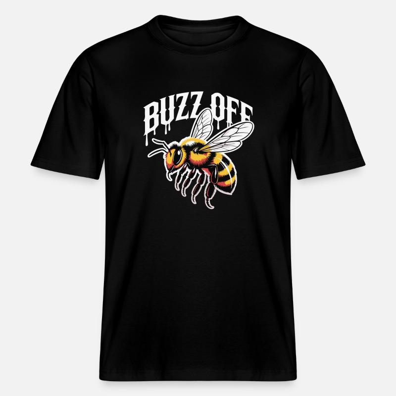 Illustration de Bee Buzz Off - T-shirt unisexe RELAXED FIT en coton bio - noir