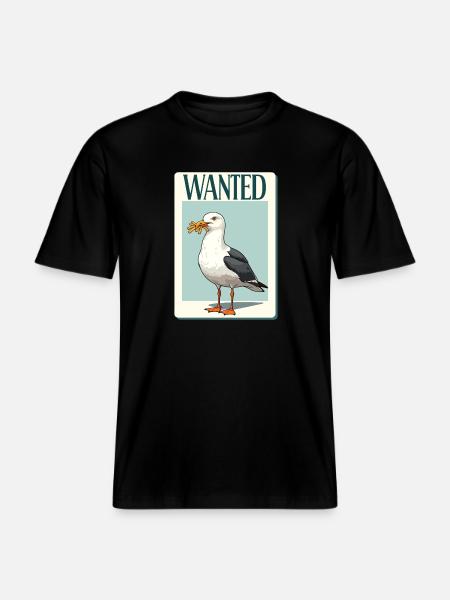 Wanted Seagull with Fries - RELAXED FIT Unisex Organic T-Shirt - black