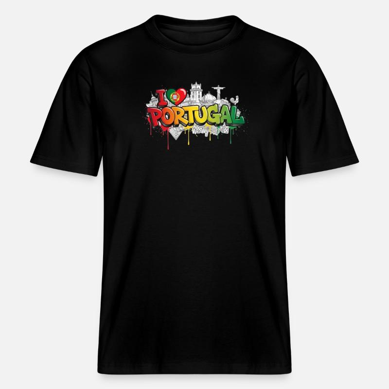 Drapeau portugais Monuments Graffiti Art -  T-shirt unisexe RELAXED FIT en coton bio - noir