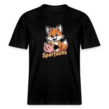 Sparfuchs Mit Sparschwein Und Muenzen -  RELAXED FIT Unisex Organic T-Shirt - Schwarz - Vorne - Alina (178cm) & Michal (187cm)