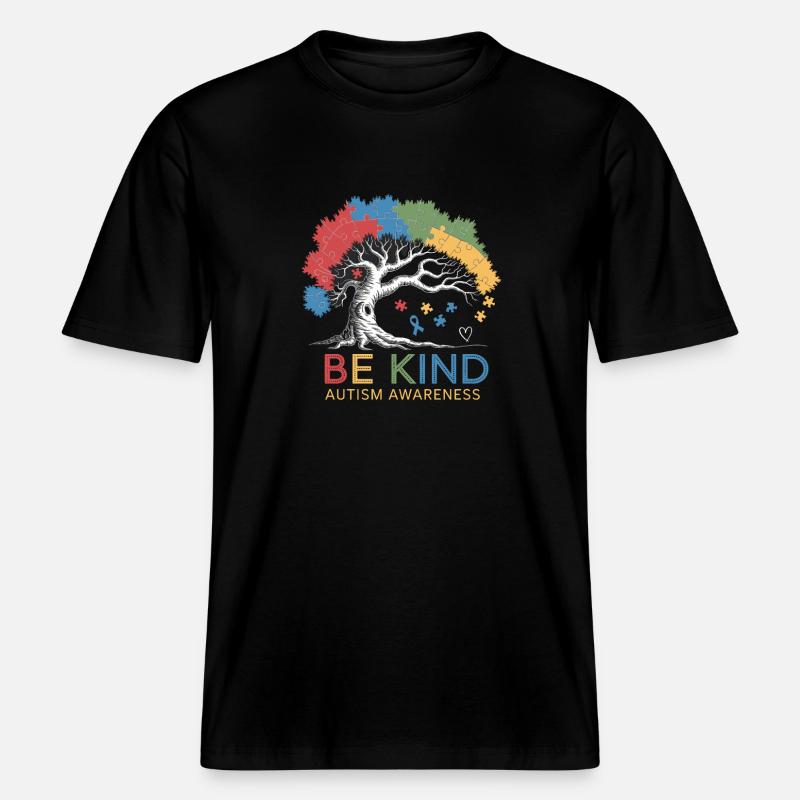 Be Kind Autism Bewusstsein Baum Puzzle - RELAXED FIT Unisex Organic T-Shirt - Schwarz