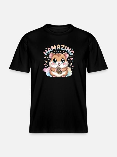 Hamazing Kawaii Hamster Frö Hjärtan -  Unisex ekologisk T-shirt med avslappnad passform - svart