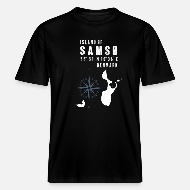 Samsø Samsoe Island Outline Compass -  RELAXED FIT Unisex Organic T-Shirt - black