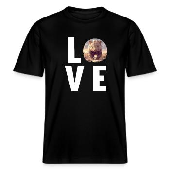 Wombats Wombat -  RELAXED FIT Unisex Organic T-Shirt - Schwarz - Vorne - Alina (178cm) & Michal (187cm)