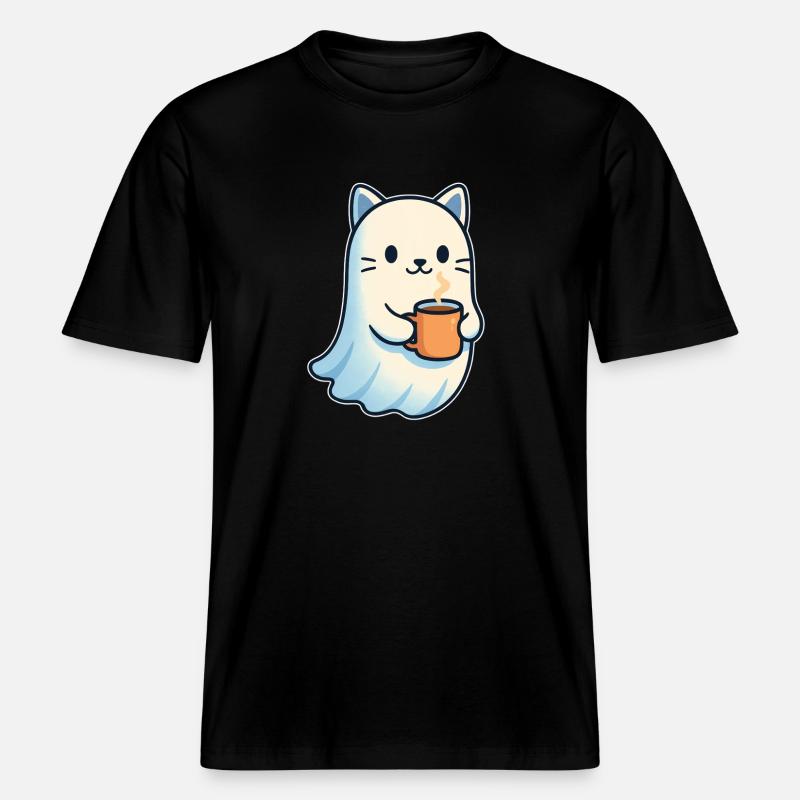 Kaffeegeist Katze mit Becher -  RELAXED FIT Unisex Organic T-Shirt - Schwarz