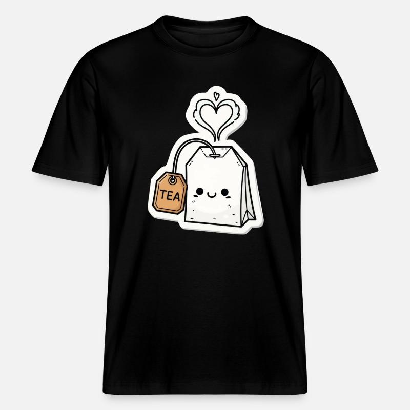 Kawaii Teebeutel mit Herzdampf -  RELAXED FIT Unisex Organic T-Shirt - Schwarz