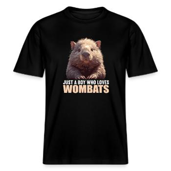 Wombats Wombat -  RELAXED FIT Unisex Organic T-Shirt - Schwarz - Vorne - Alina (178cm) & Michal (187cm)