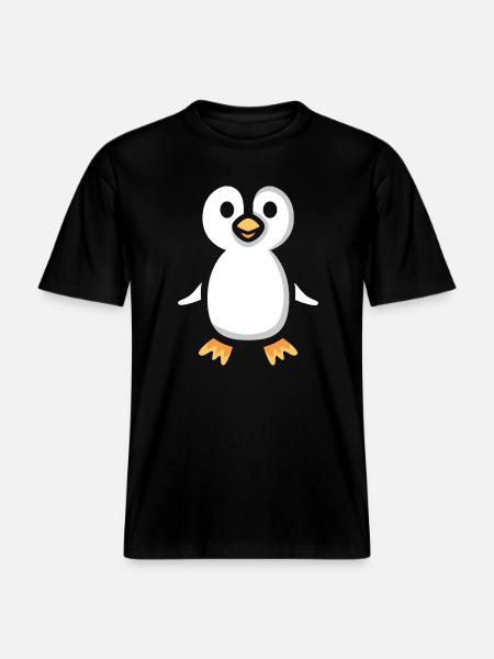 Cute Cartoon Penguin Illustration -  RELAXED FIT Unisex Organic T-Shirt - black