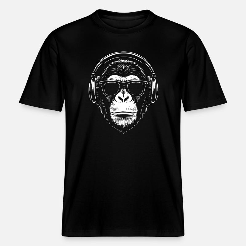 Monkey DJ Kopfhörer Silhouette -  RELAXED FIT Unisex Organic T-Shirt - Schwarz
