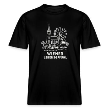 Wiener Lebensgefühl Collage -  RELAXED FIT Unisex Organic T-Shirt - Schwarz - Vorne - Alina (178cm) & Michal (187cm)