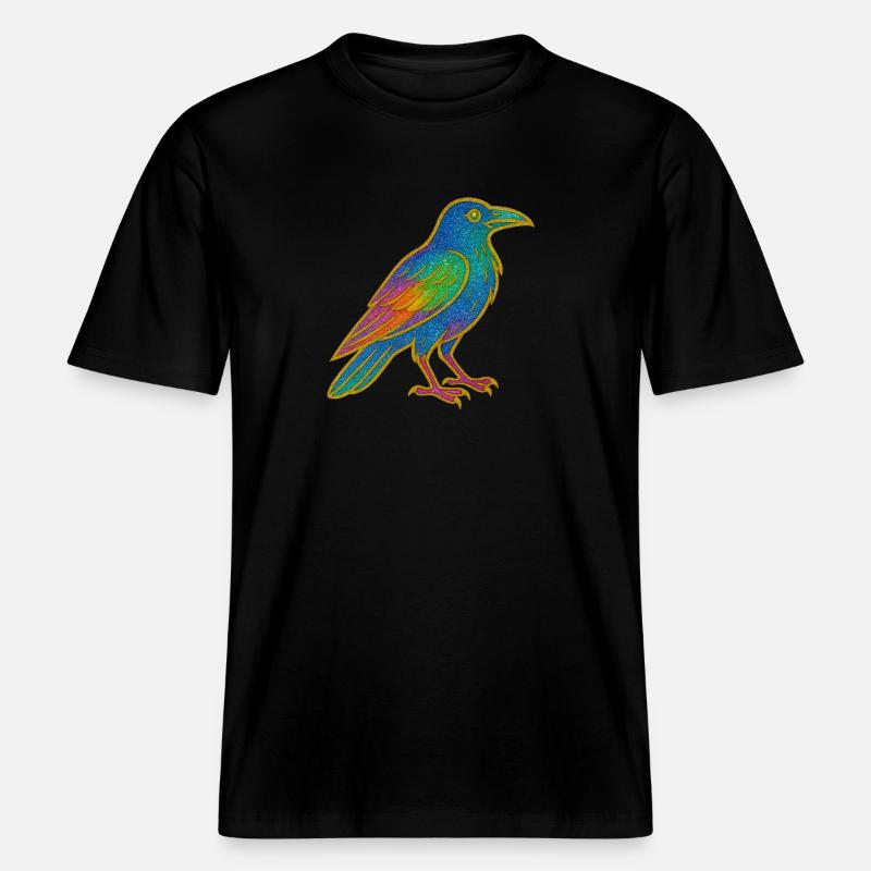Rabe | Krähe | Regenbogen Vogel Glitzer Patch -  RELAXED FIT Unisex Organic T-Shirt - Schwarz