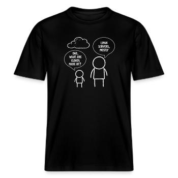 Papa, was sind Clouds, die aus Linux-Servern bestehen? -  RELAXED FIT Unisex Organic T-Shirt - Schwarz - Vorne - Alina (178cm) & Michal (187cm)